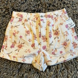 American Eagle Outfitters Floral White Pink Tan Jean Shorts